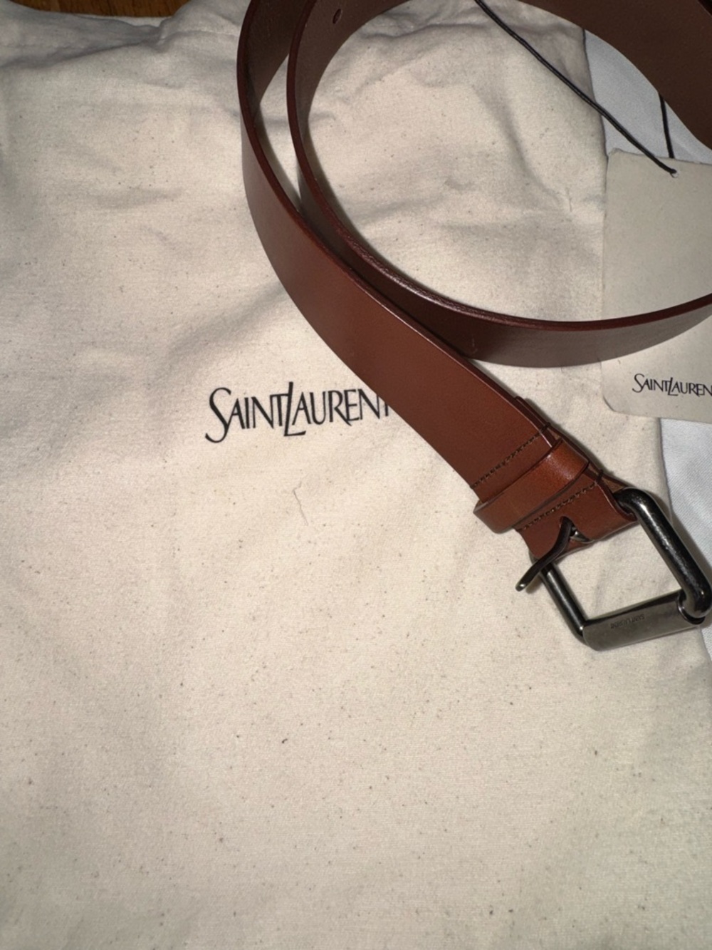 Saint Laurent Brown Leather Men's Belt with Gunmetal Buckle